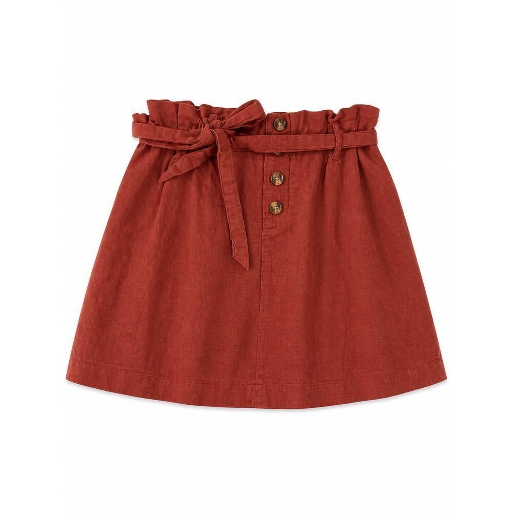 American Eagle Rust Paperbag Mini Skirt Women’s Small Linen Blend Button Front